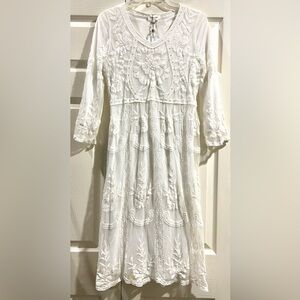 orange creek white embroidered dress orange creek | Dresses | Orange Creek Dress Size Ml White Boho Embroidered Midi Lined Rayon